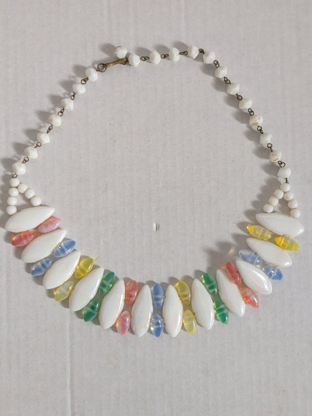 Vintage MCM West Germany Milk, Colorful Glass Beaded Choker Style Necklace